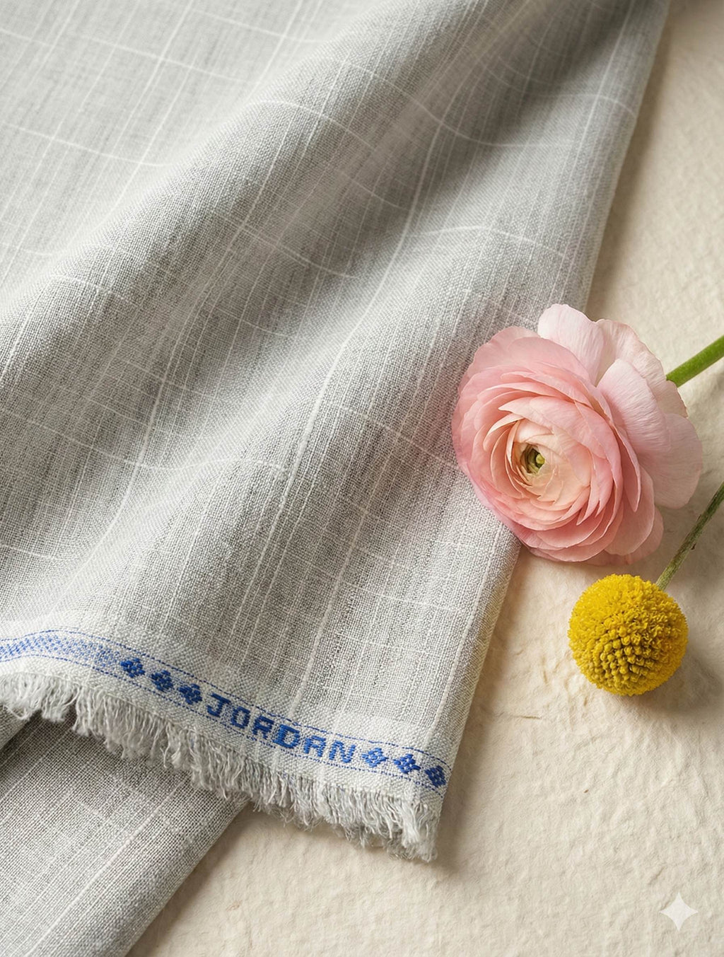 Ice Grey & White Dual Color Cotton Linen Fabric (60 lea)