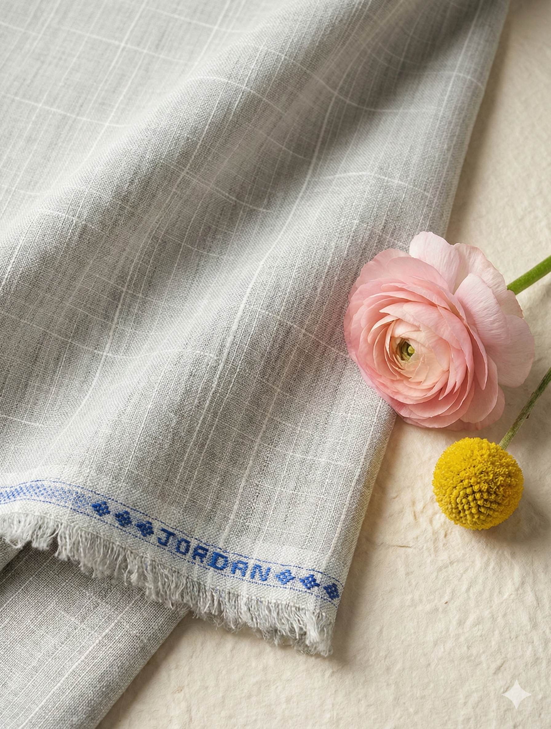 Ice Grey & White Dual Color Cotton Linen Fabric (60 lea)