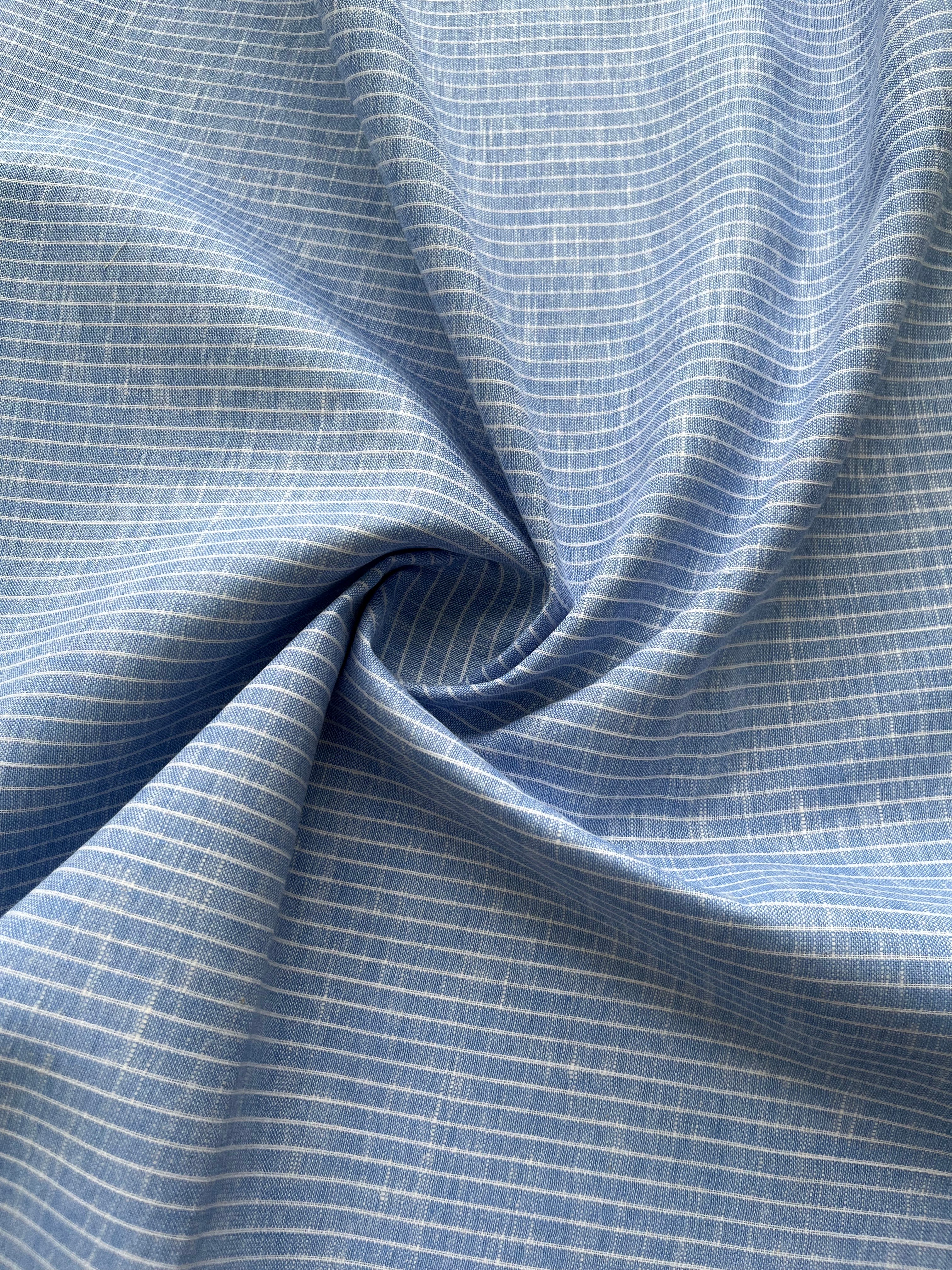 Blue White Stripes Premium 60 lea Italian Cotton Linen Fabric