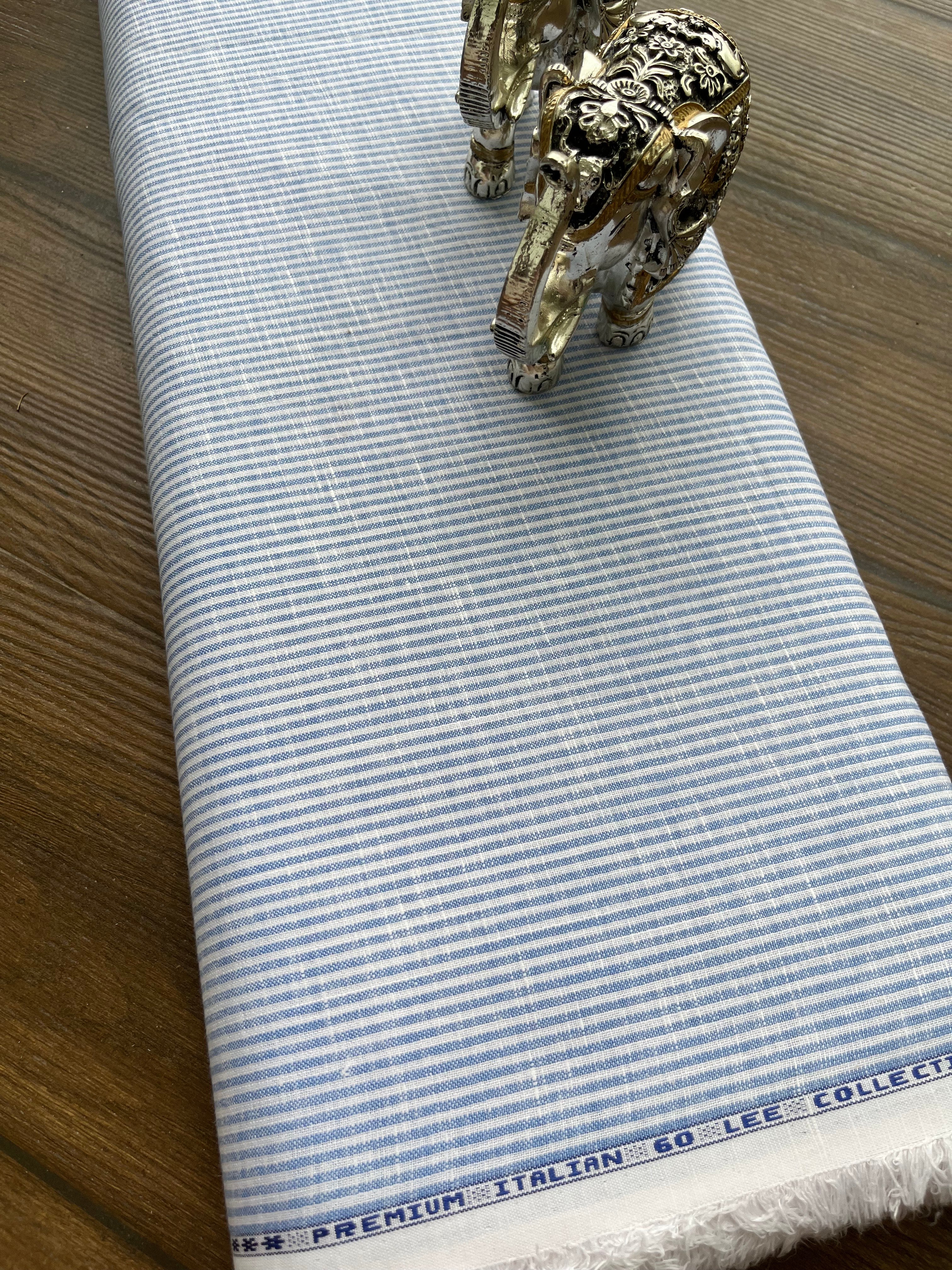 Blue white  Stripes Premium Italian Linen Fabric (60 lea)