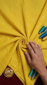 Vibrant Yellow Schiffli Rayon fabric with Big Width 58"