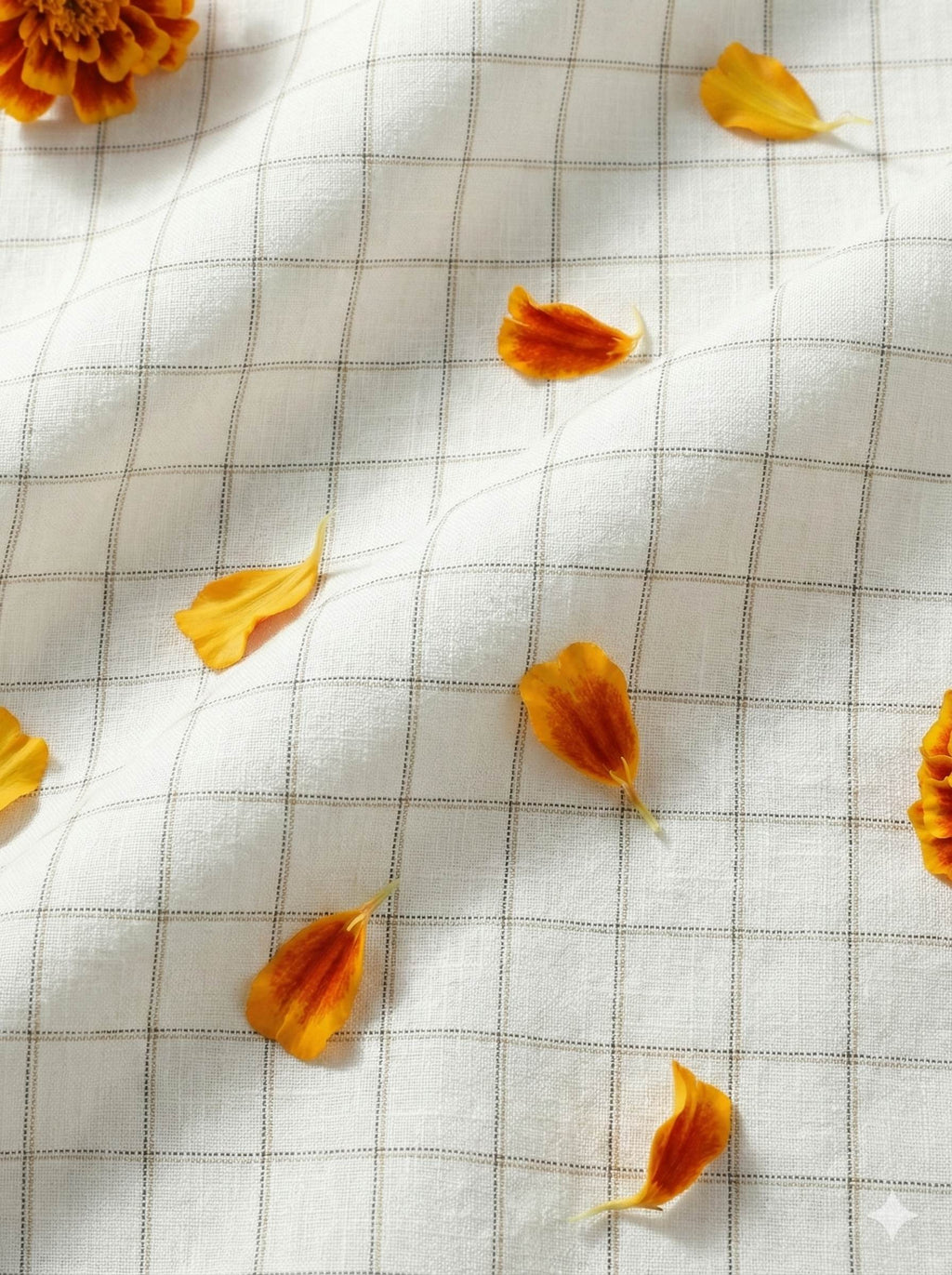 Off white Cotton Linen Fabric with Mustard & Black Checks (60 lea)