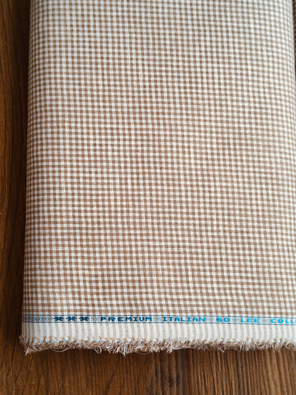 Brown White Checks Pure Italian 60 lea Cotton Linen Fabric