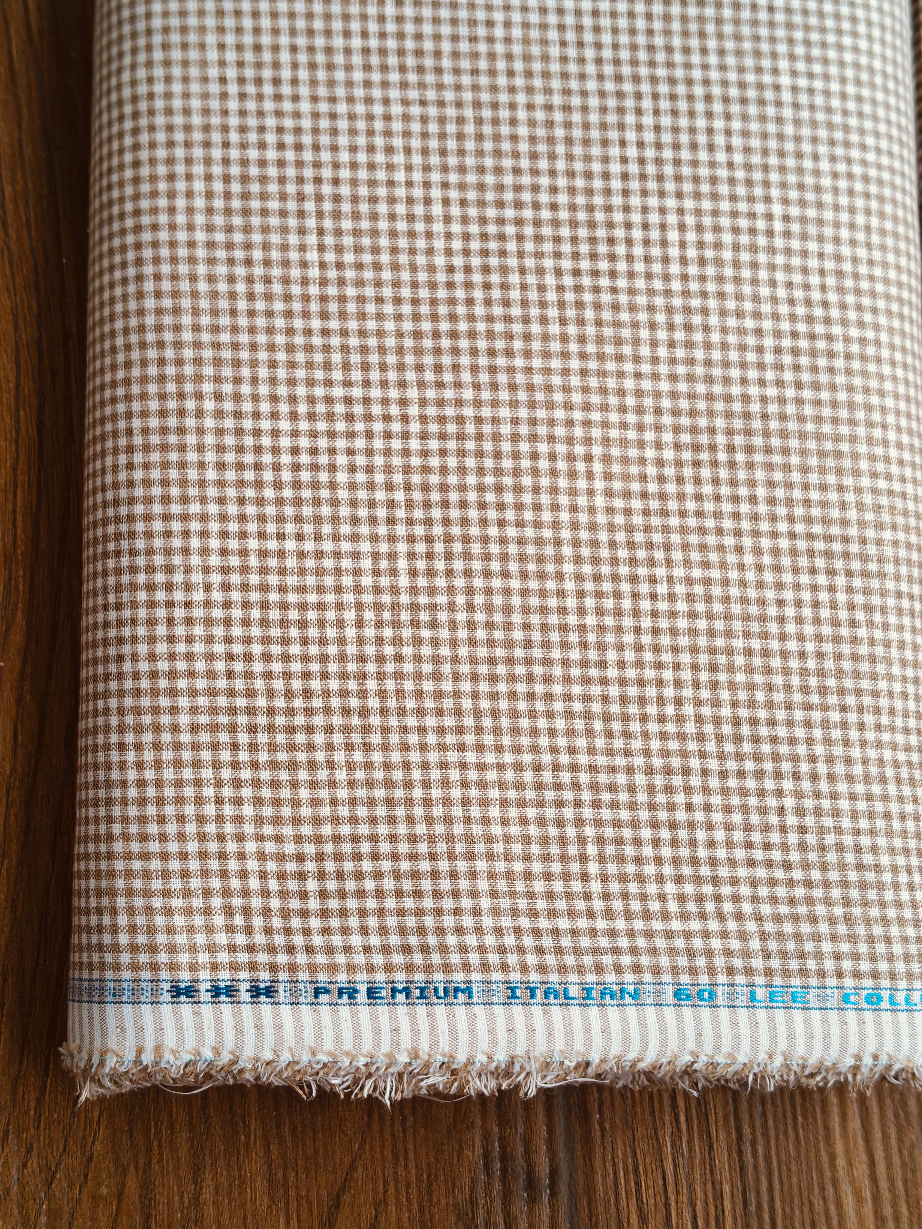 Brown White Checks Pure Italian 60 lea Cotton Linen Fabric