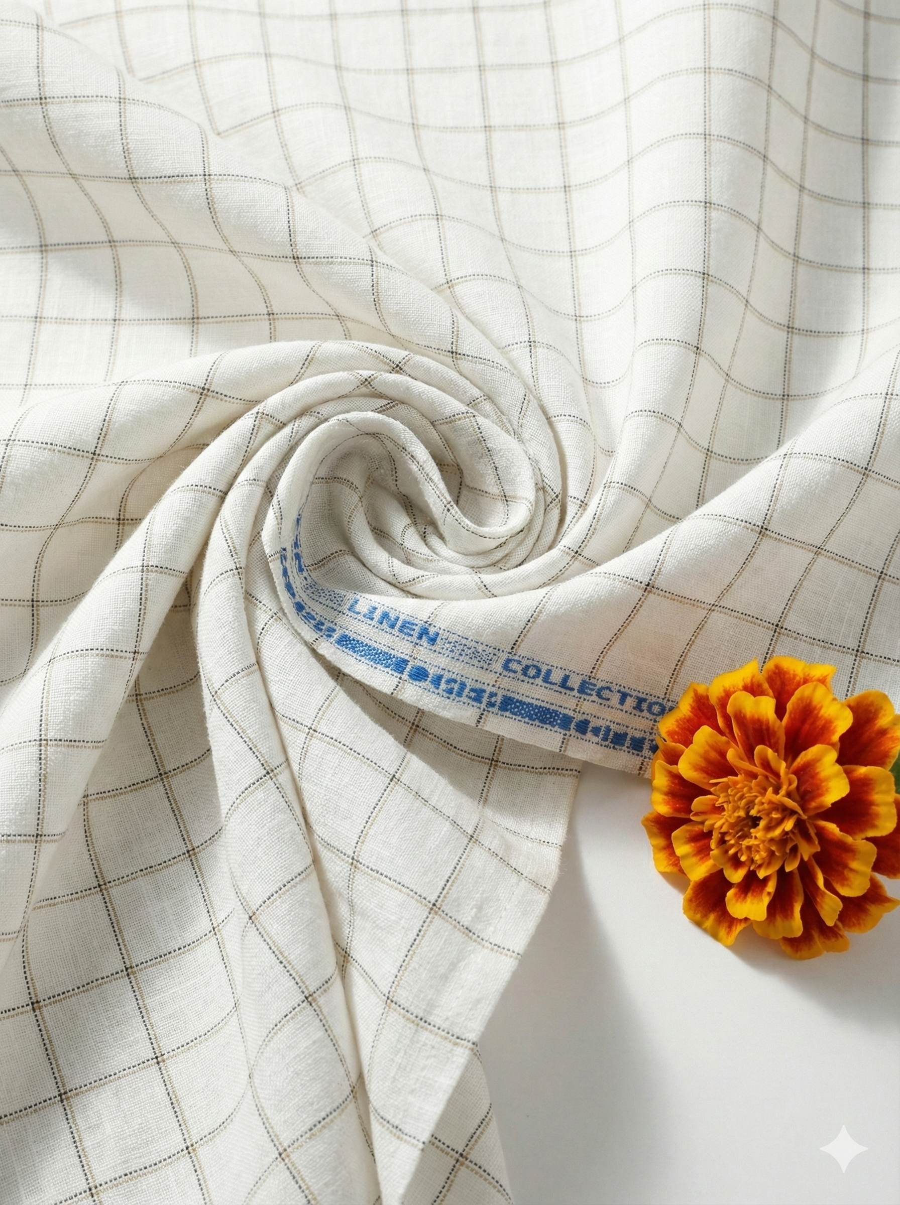 Off white Cotton Linen Fabric with Mustard & Black Checks (60 lea)