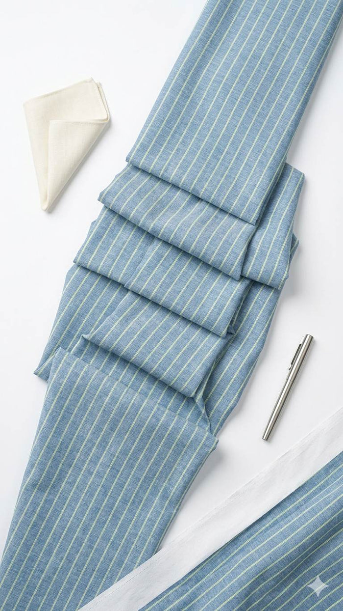 Indigo & Lime Textured Stripes Premium Cotton Linen Fabric