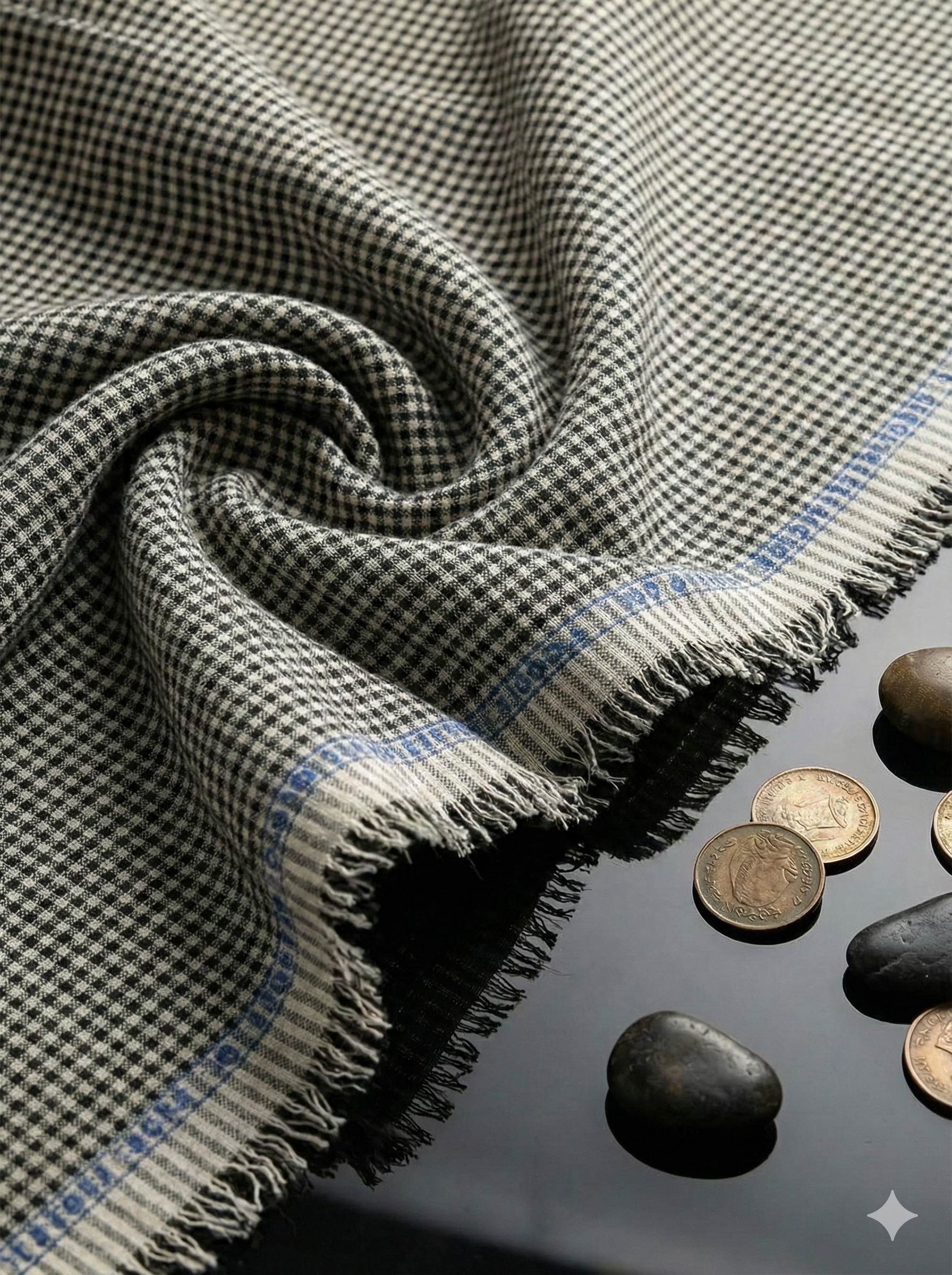 Black & White Checks Pure cotton Linen fabric (60 lea)