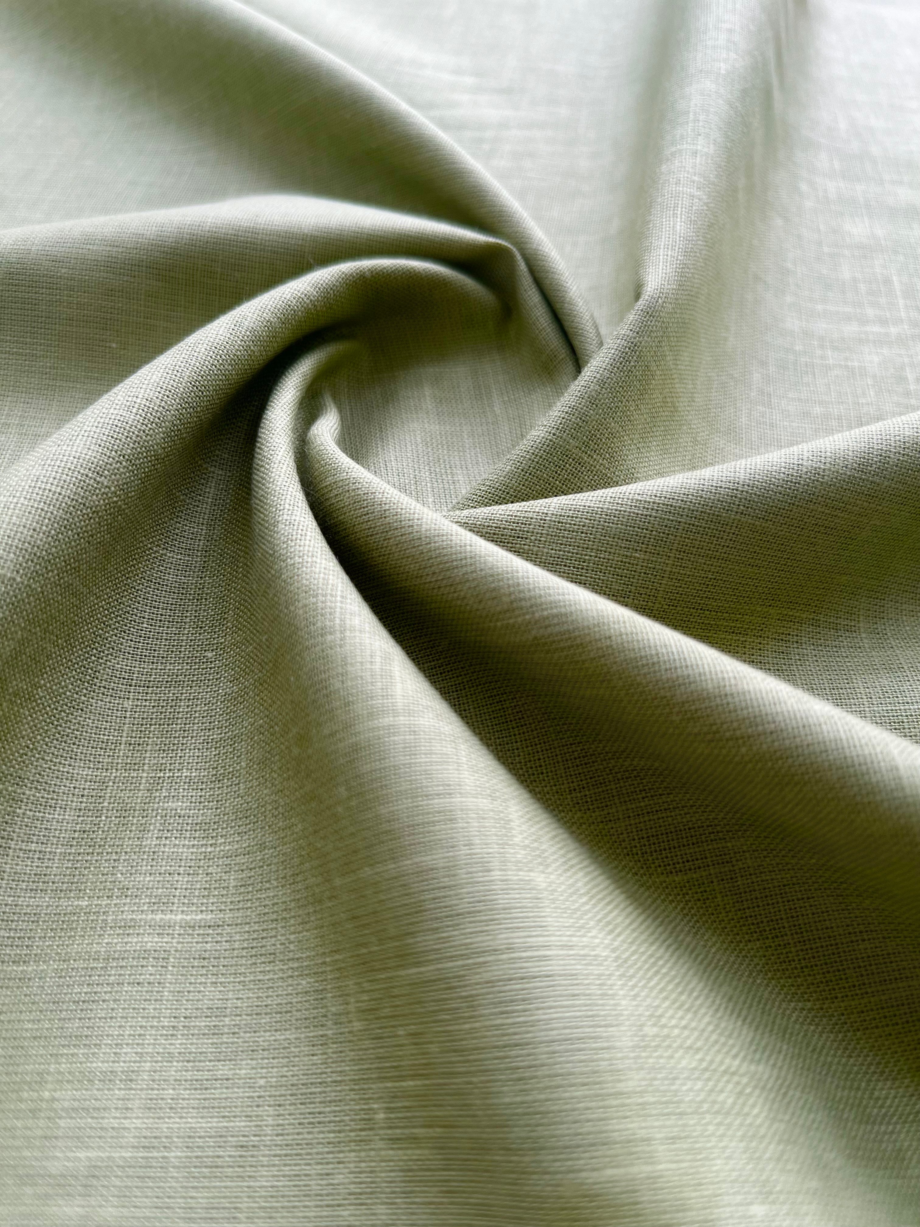 Olive Green 100% Pure Linen Fabric (70 lea)