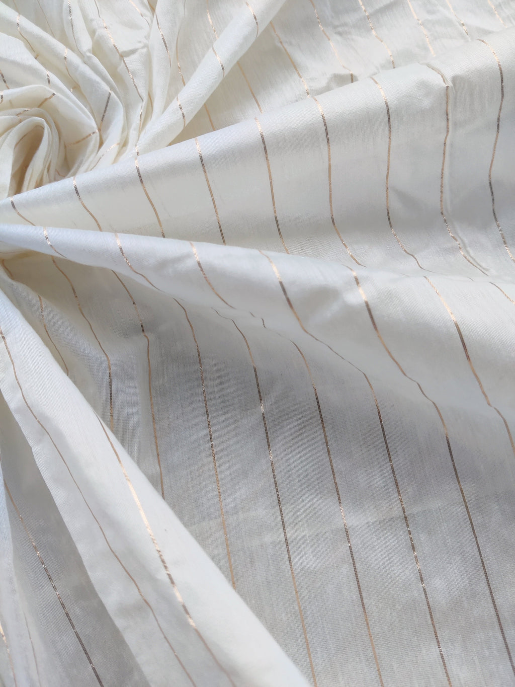 Golden striped white Chanderi Fabric