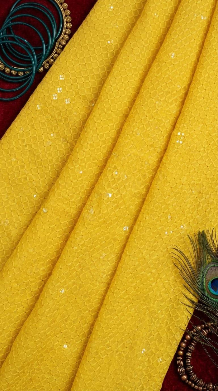 Vibrant Yellow Schiffli Rayon fabric with Big Width 58"
