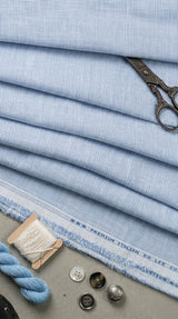 Blue and White Checks Pure Cotton Linen Fabric (60 Lea)