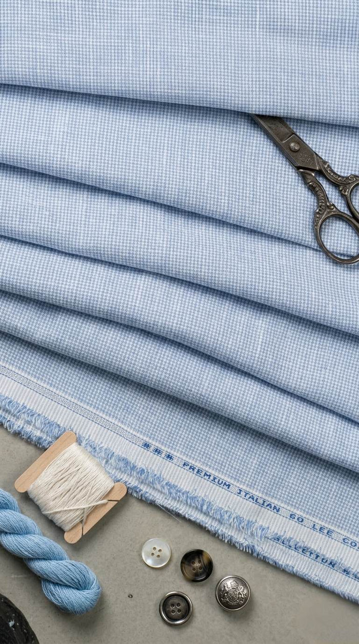 Blue and White Checks Pure Cotton Linen Fabric (60 Lea)