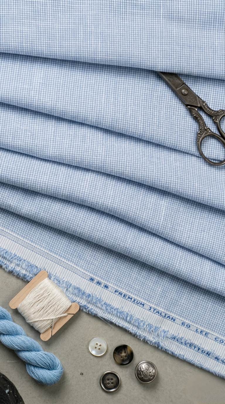 Blue and White Checks Pure Cotton Linen Fabric (60 Lea)