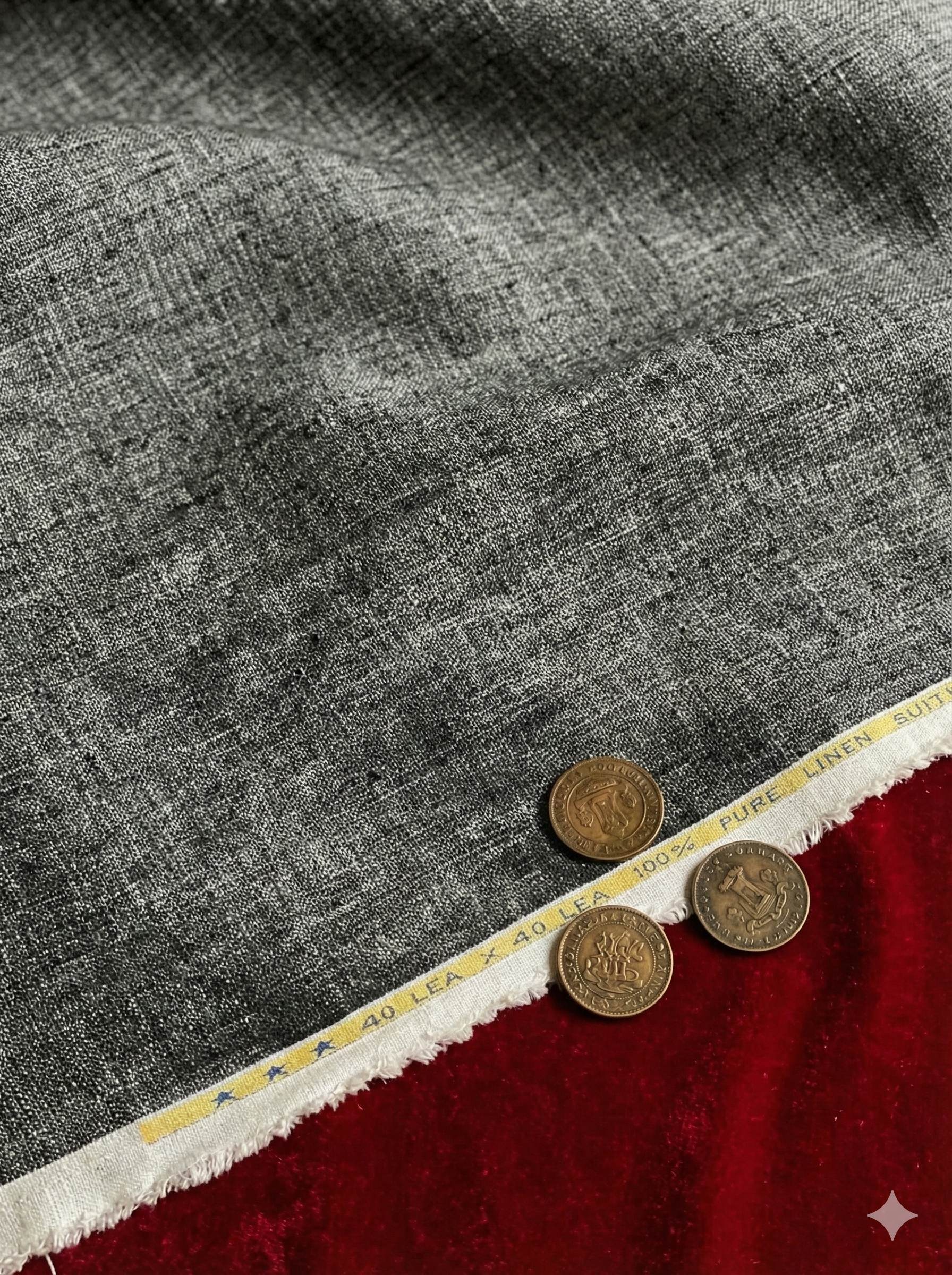 Denim Style Black Pure 100% Pure Linen Fabric for Blazers, Jackets and Pants (44 lea) (0% Cotton)