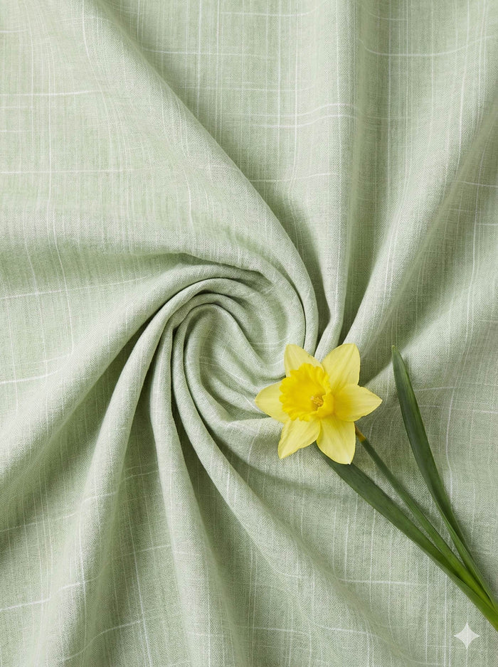 Mint Green & White Dual Color Cotton Linen Fabric (60 lea)
