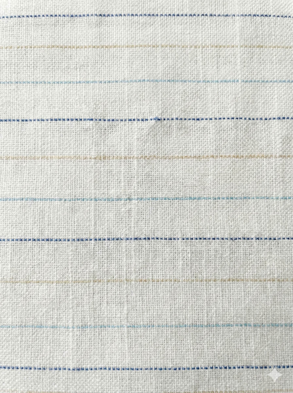 Off white Cotton Linen Fabric with Dark Blue, Sky Blue & Light Mustard Yellow Horizontal Lines (60 lea)