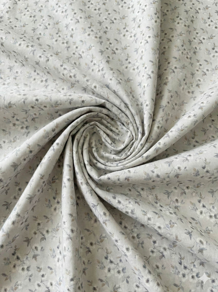 White Glossy Floral print pure cotton Fabric