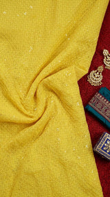 Vibrant Yellow Schiffli Rayon fabric with Big Width 58"