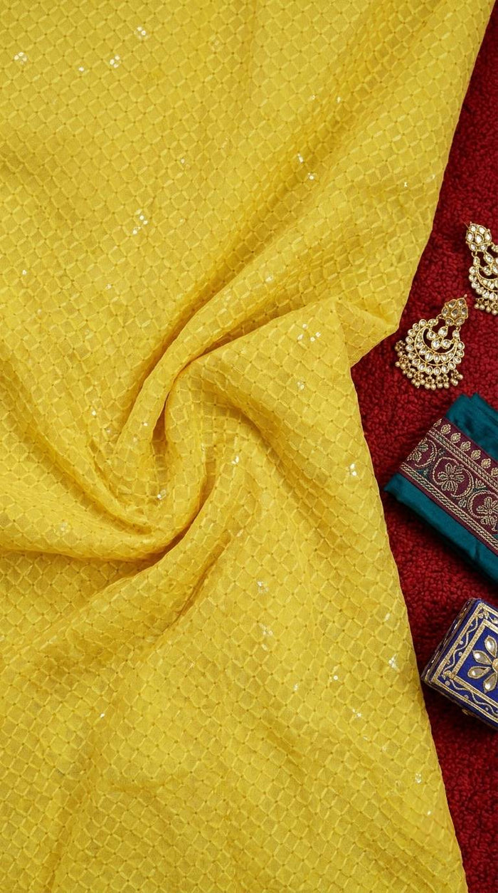 Vibrant Yellow Schiffli Rayon fabric with Big Width 58"