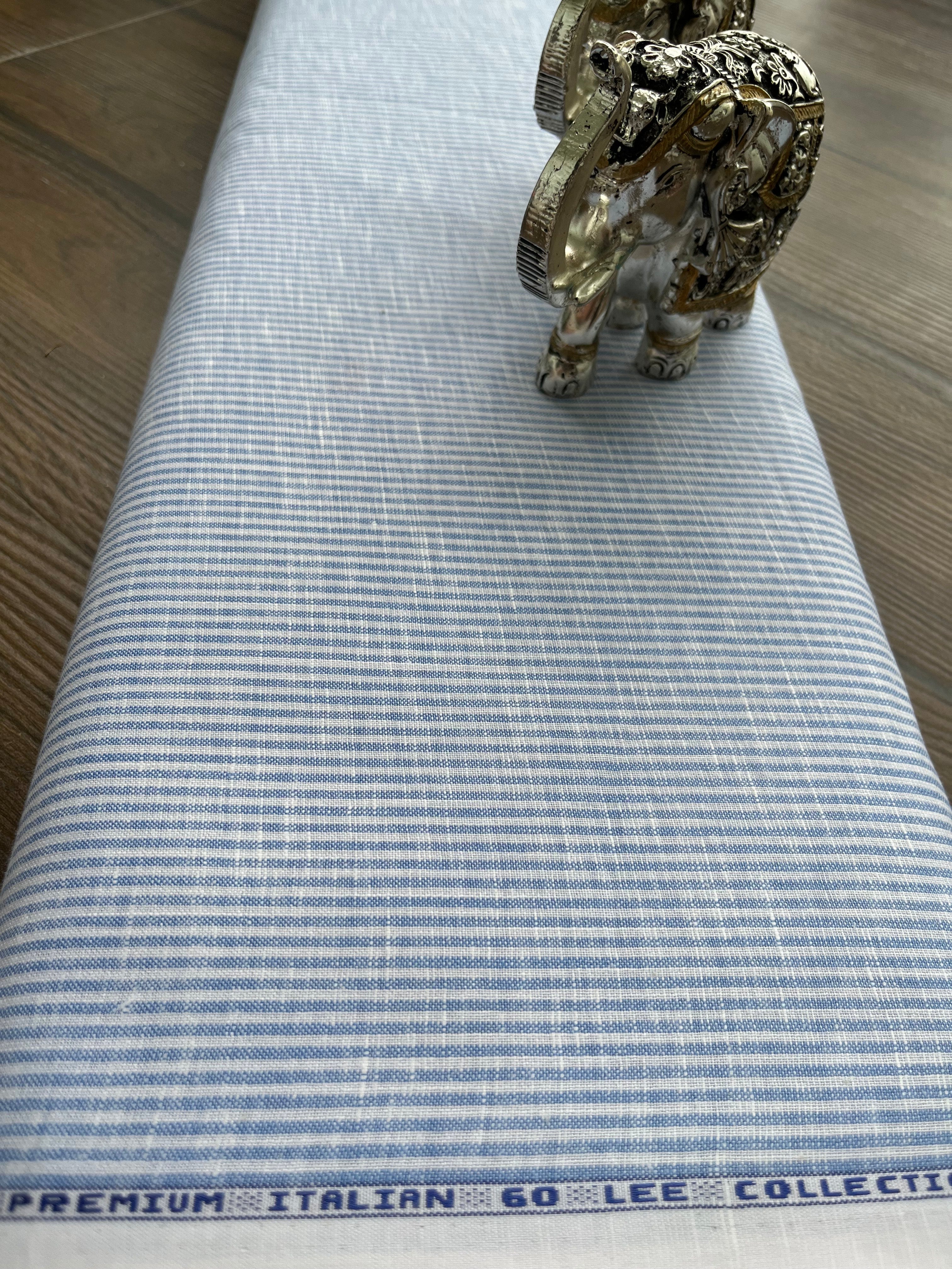 Blue white  Stripes Premium Italian Linen Fabric (60 lea)