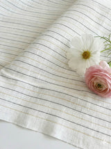 Off white Cotton Linen Fabric with Blue & Mustard Yellow Horizontal Lines (60 lea)