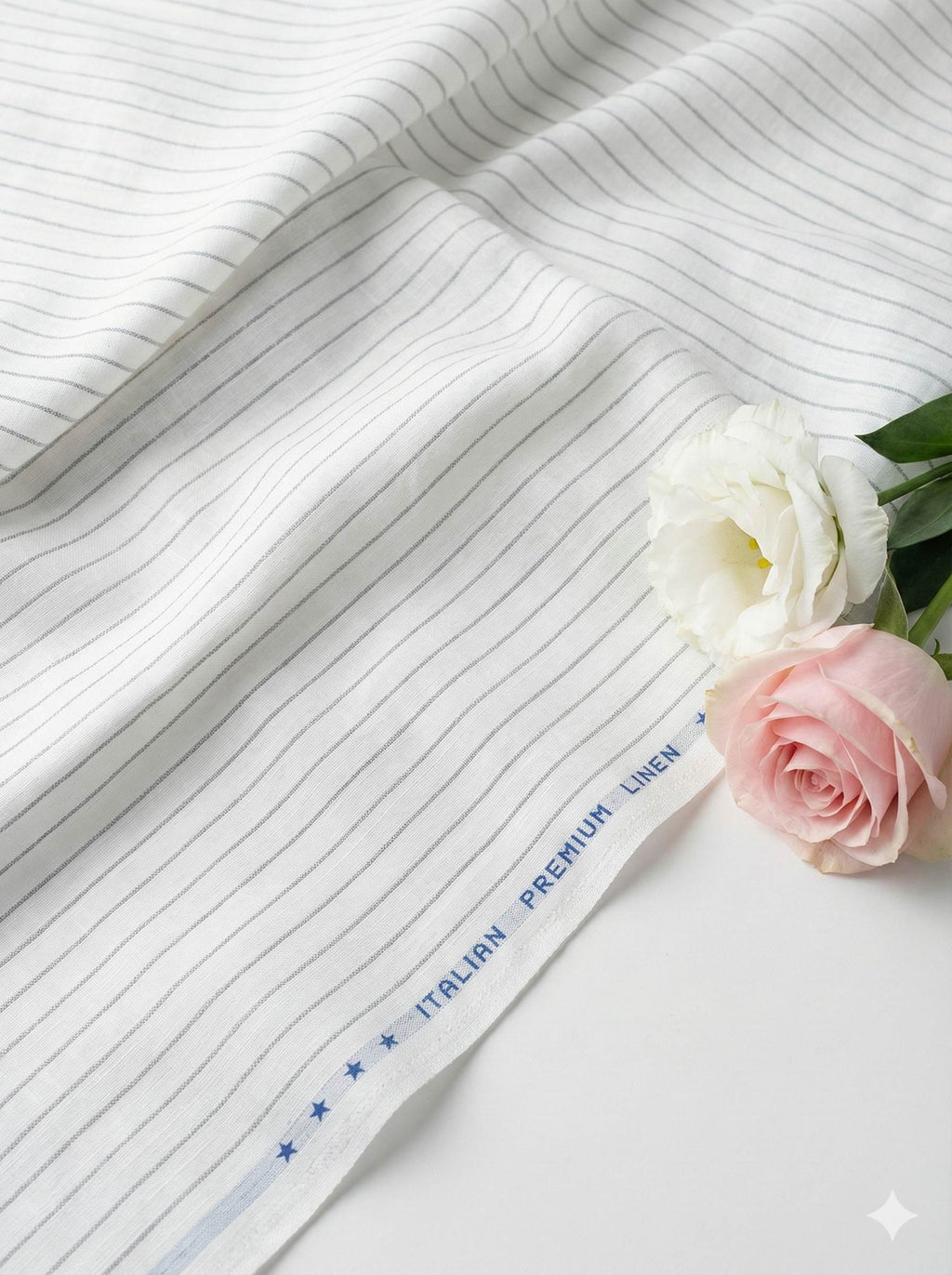 White with Grey Horizontal Lines Premium Cotton Linen Fabric (60 Lea)