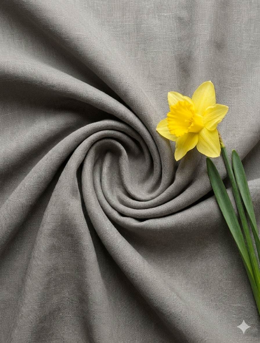 Grey 100% Pure Natural Linen Fabric (0% Cotton)