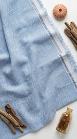 Blue and White Checks Pure Cotton Linen Fabric (60 Lea)