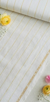 White 100% Pure Linen with Yellow  stripes (No cotton)
