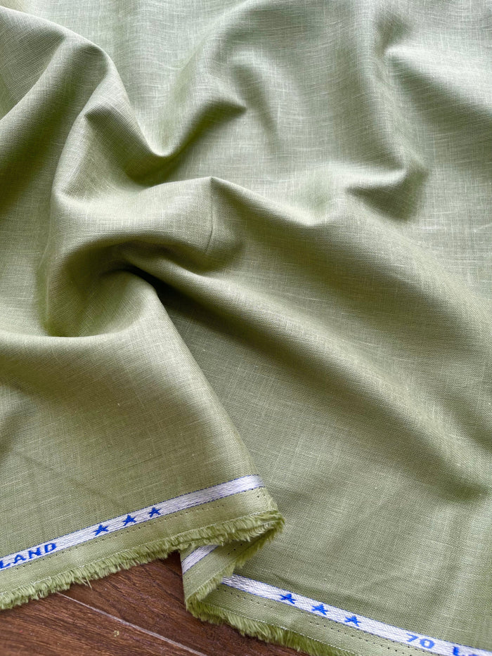 Olive Green 100% Pure Cotton Linen Fabric (70 lea)