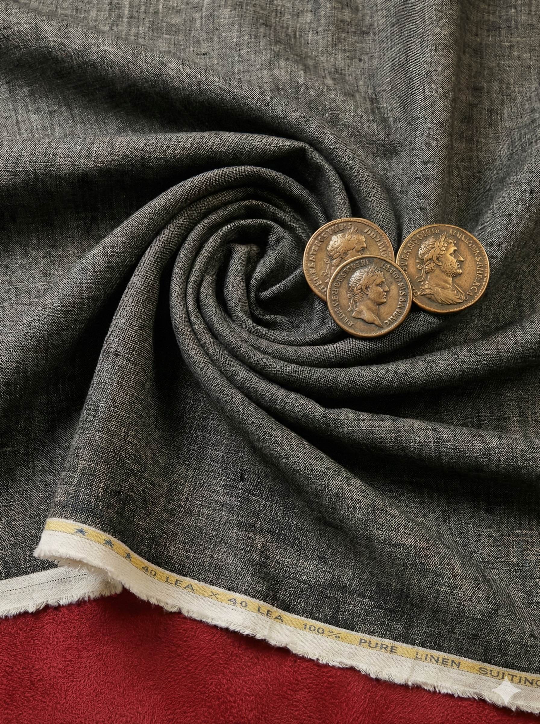 Denim Style Black Pure 100% Pure Linen Fabric for Blazers, Jackets and Pants (44 lea) (0% Cotton)