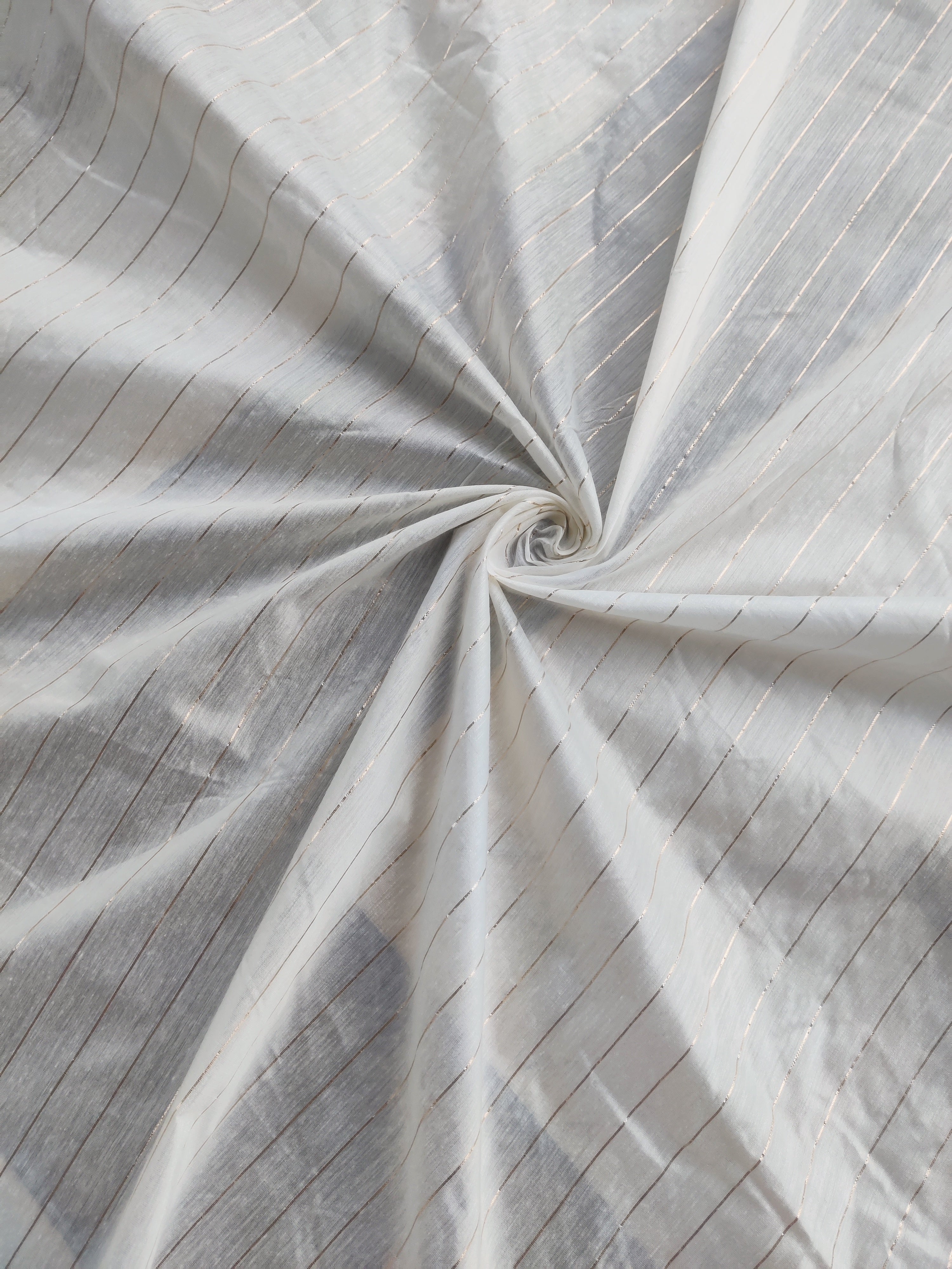 Golden striped white Chanderi Fabric