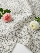 Greyish Blue Digital printed Off White 100% Pure Linen Fabric (0% Cotton)