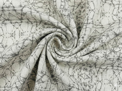 Greyish Blue Digital printed Off White 100% Pure Linen Fabric (0% Cotton)