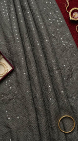 Charcoal Ash Grey Schiffli Rayon fabric with Big Width 58"