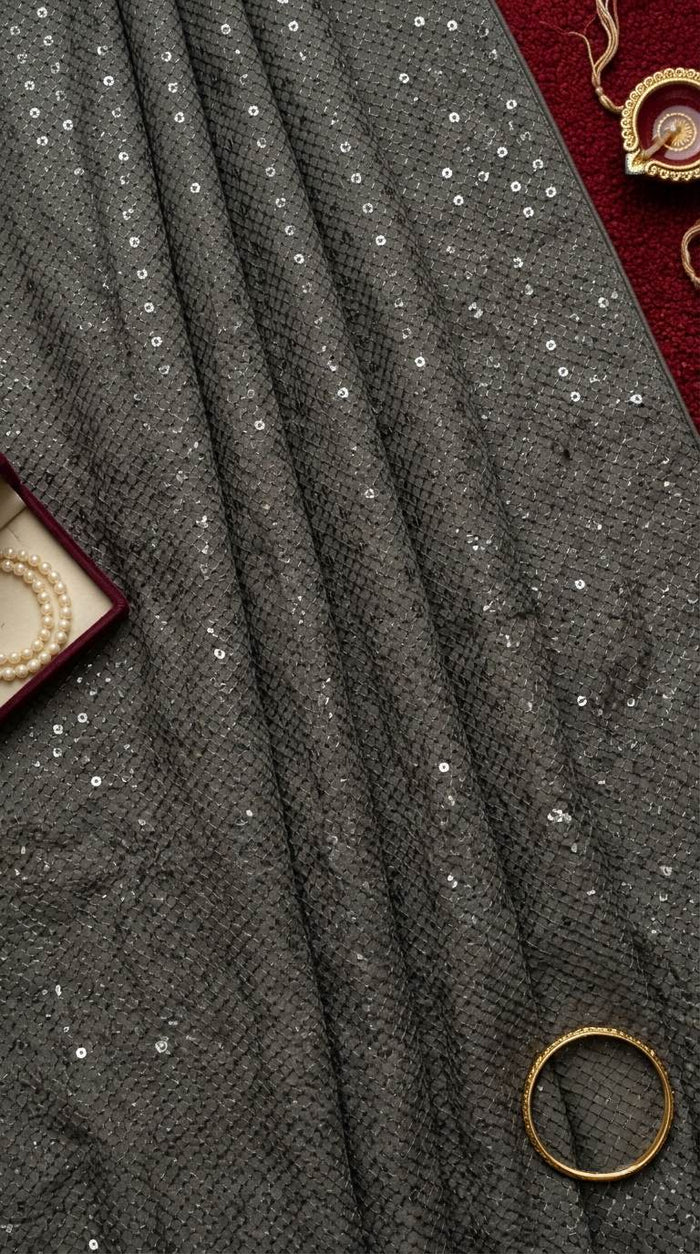 Charcoal Ash Grey Schiffli Rayon fabric with Big Width 58"