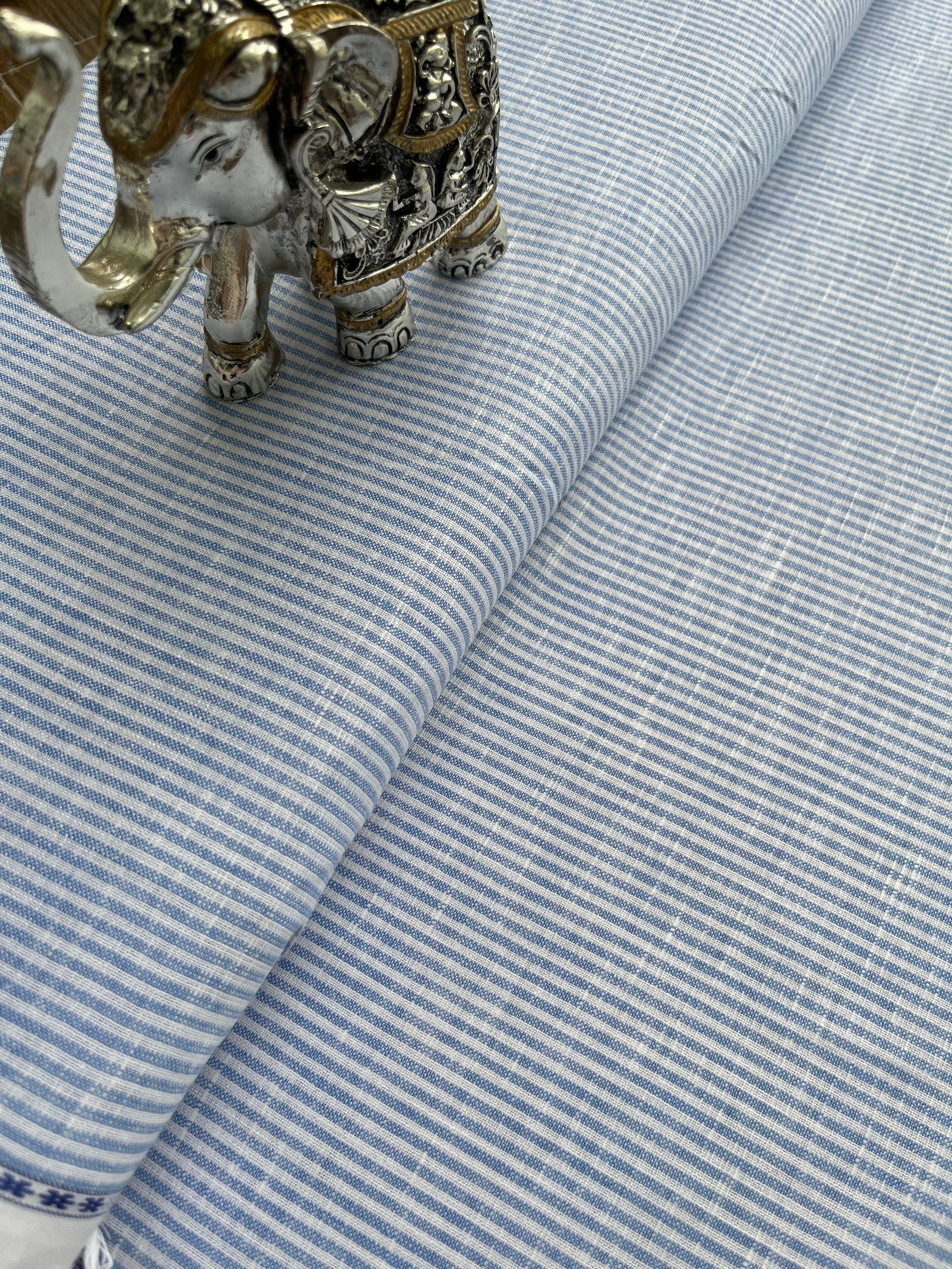 Blue white  Stripes Premium Italian Linen Fabric (60 lea)