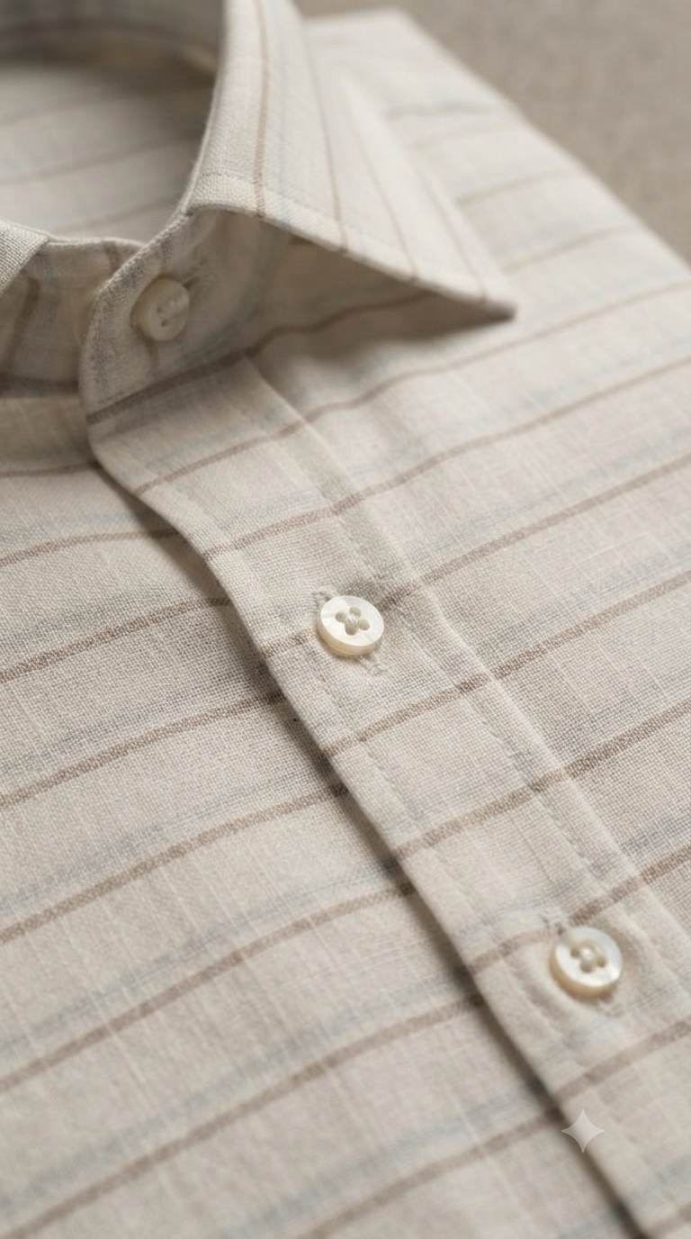 Off-White & Earth-Tone Striped Cotton-Linen 60 Lea Fabric