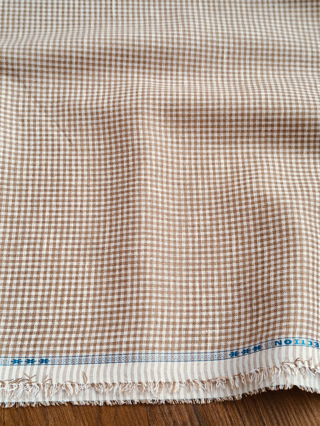 Brown White Checks Pure Italian 60 lea Cotton Linen Fabric
