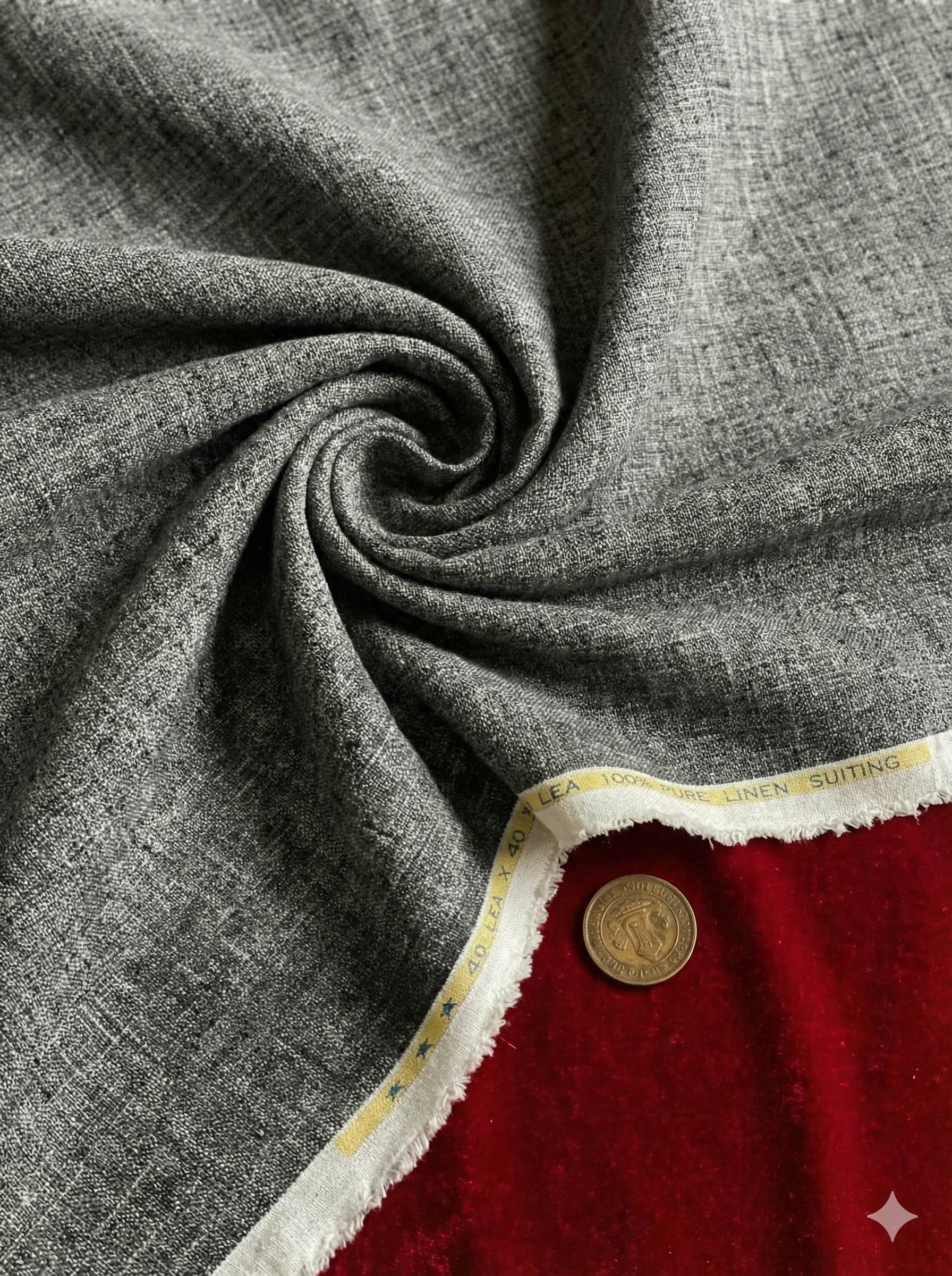 Denim Style Black Pure 100% Pure Linen Fabric for Blazers, Jackets and Pants (44 lea) (0% Cotton)