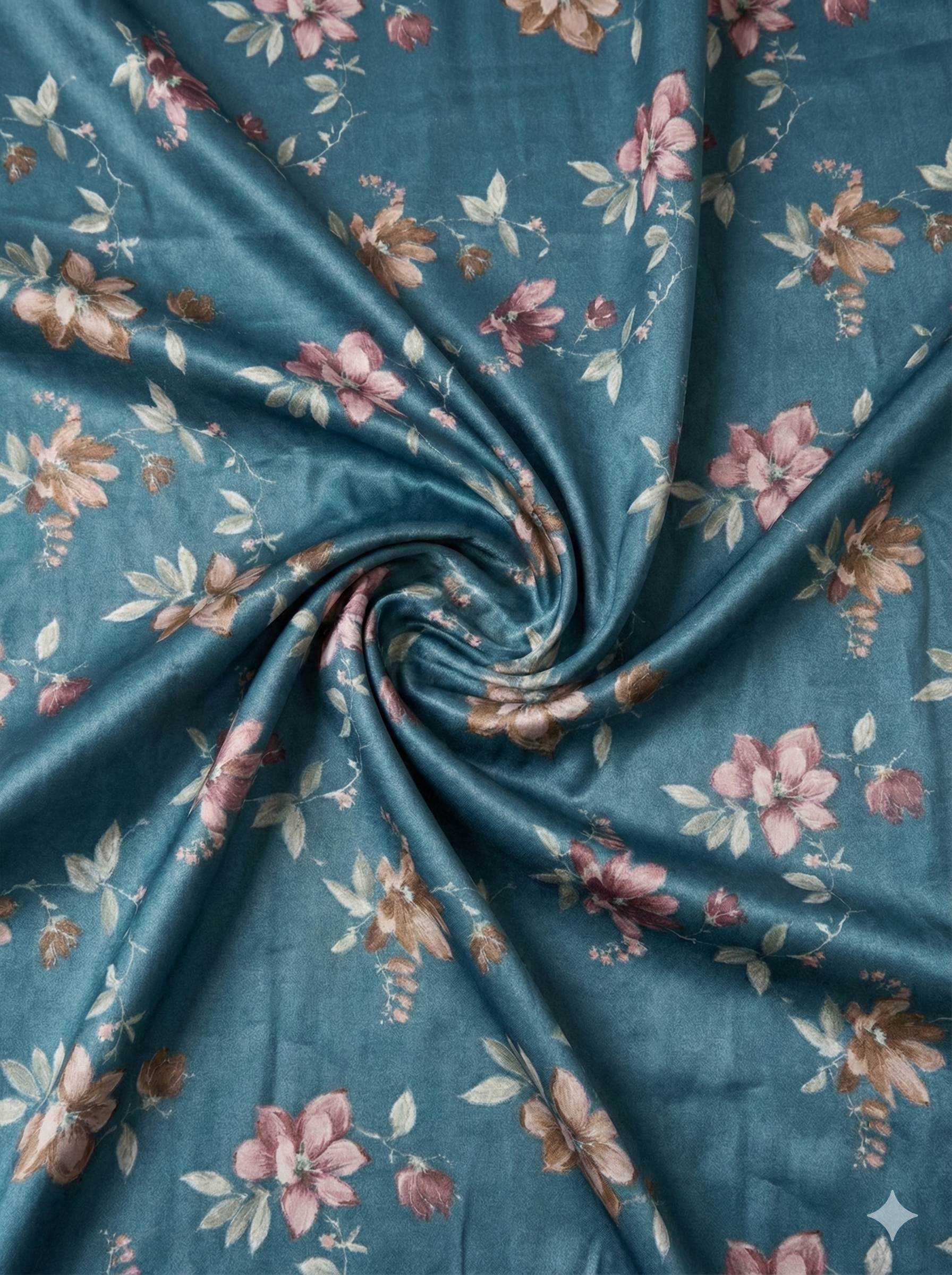 Dark blue Glossy Floral print Pure cotton Fabric