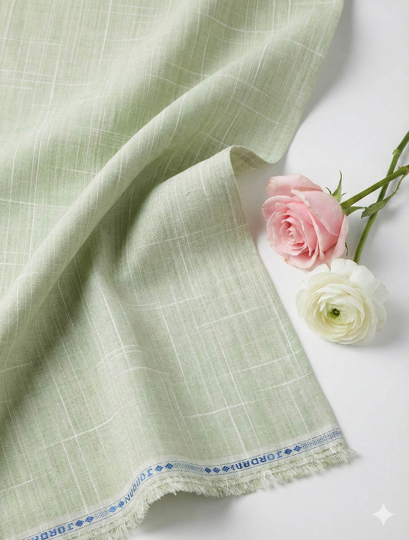 Mint Green & White Dual Color Cotton Linen Fabric (60 lea)