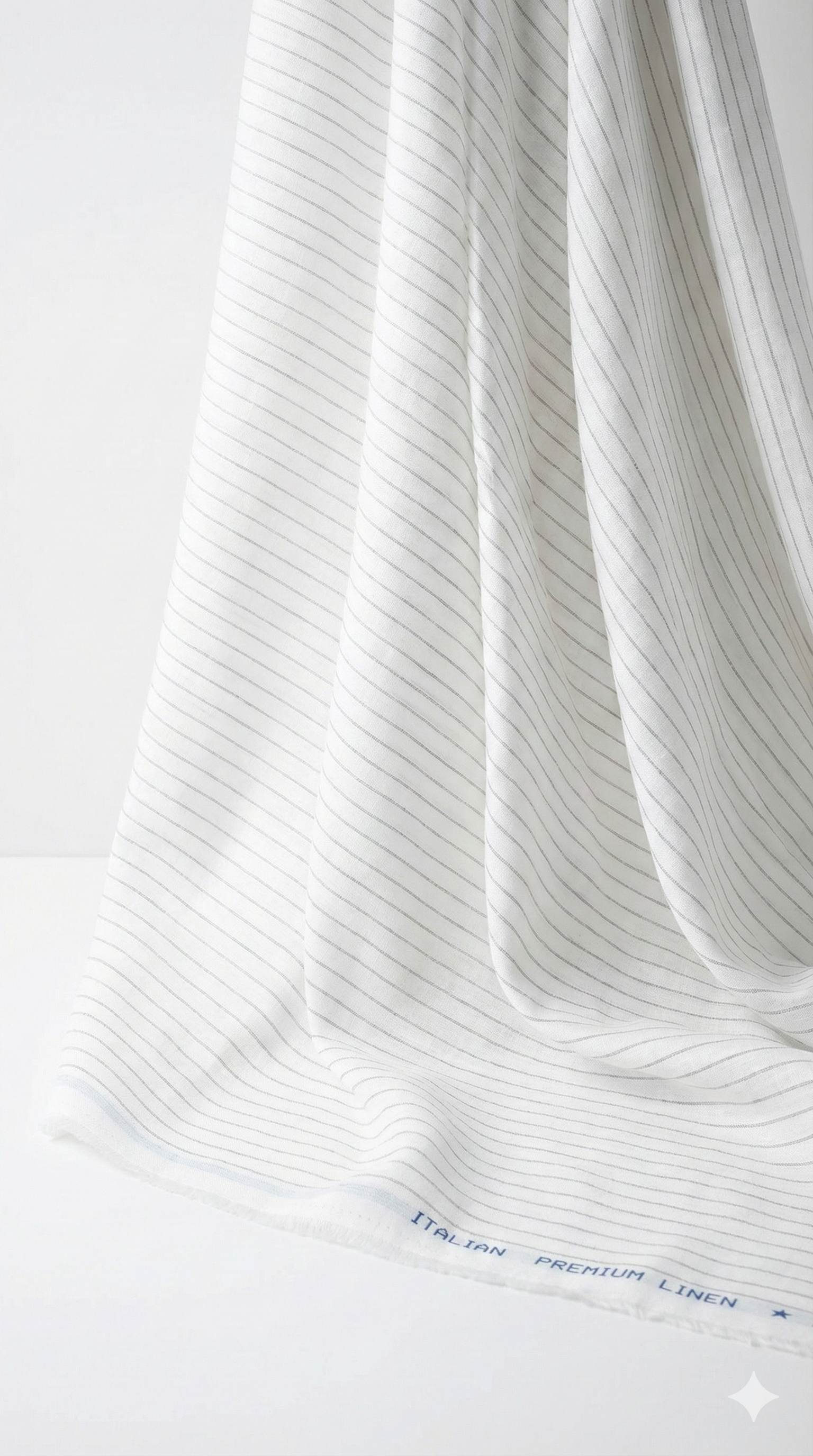 White with Grey Horizontal Lines Premium Cotton Linen Fabric (60 Lea)