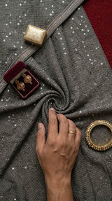 Charcoal Ash Grey Schiffli Rayon fabric with Big Width 58"