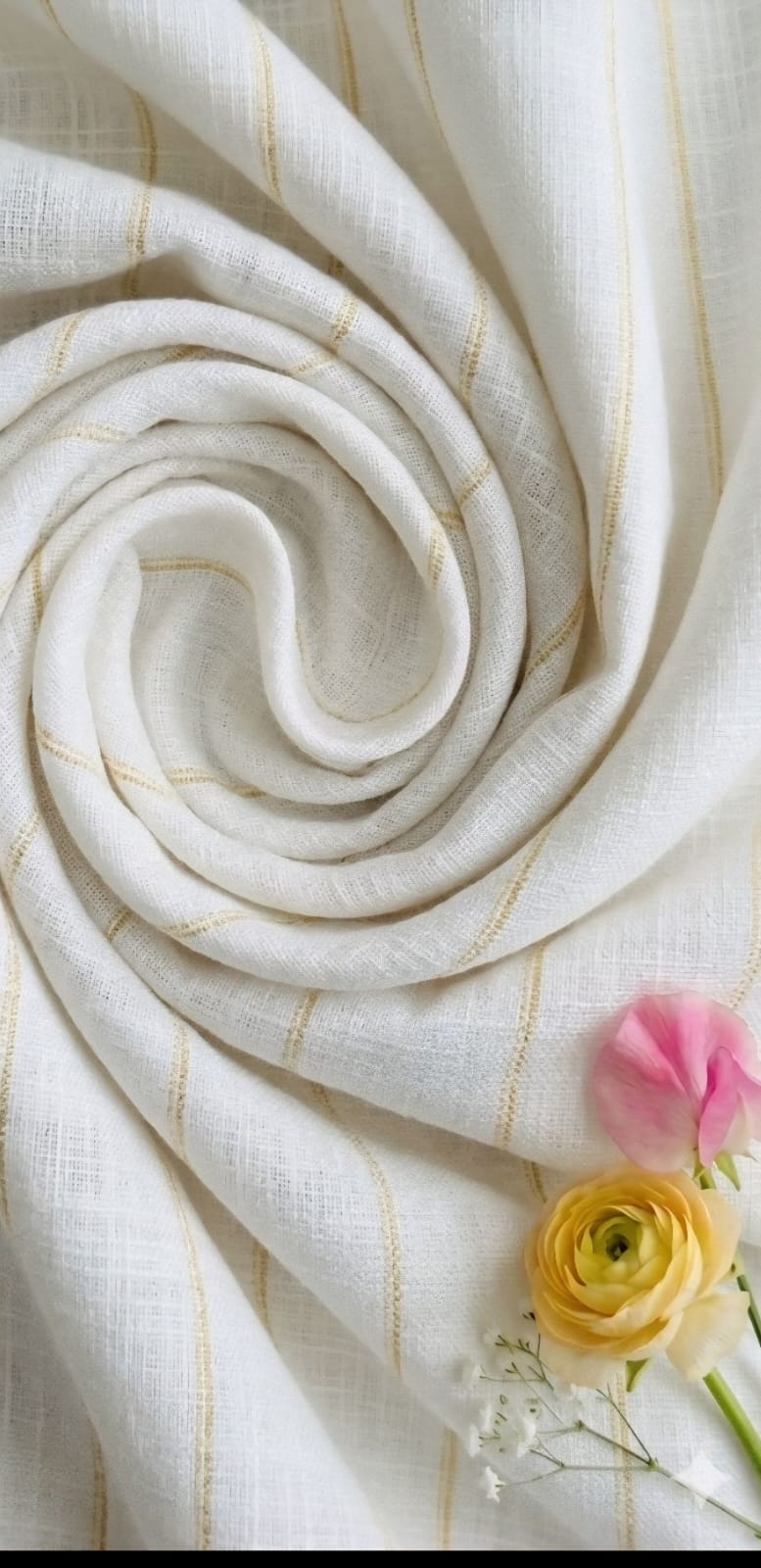 White 100% Pure Linen with Yellow  stripes (No cotton)