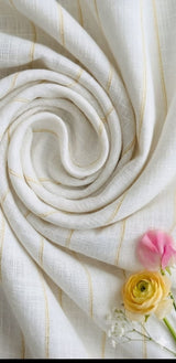White 100% Pure Linen with Yellow  stripes (No cotton)