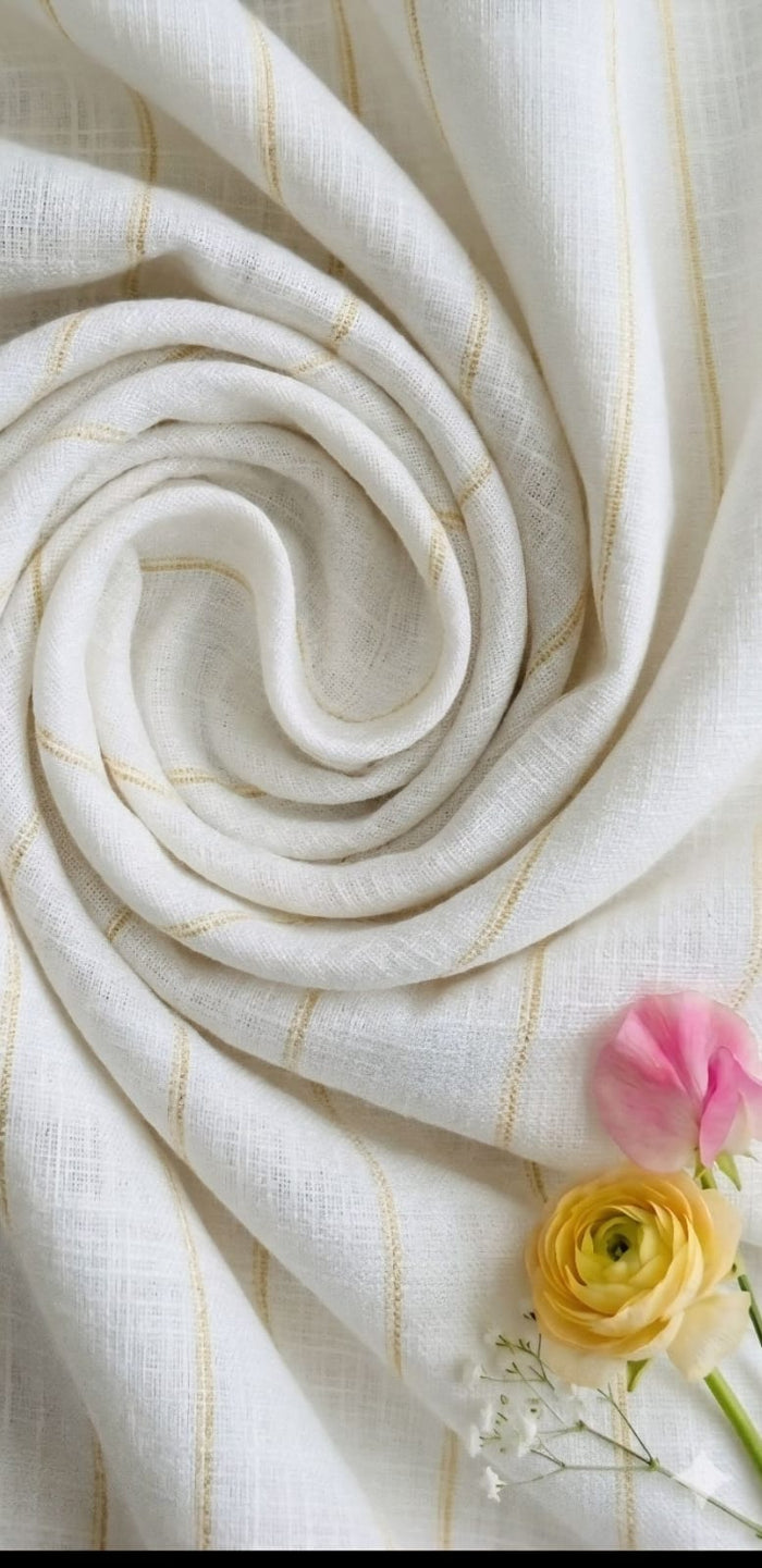 White 100% Pure Linen with Yellow  stripes (No cotton)