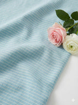 Electric Blue Pure Cotton Linen Fabric with Horizontal White Stripes (60 lea)