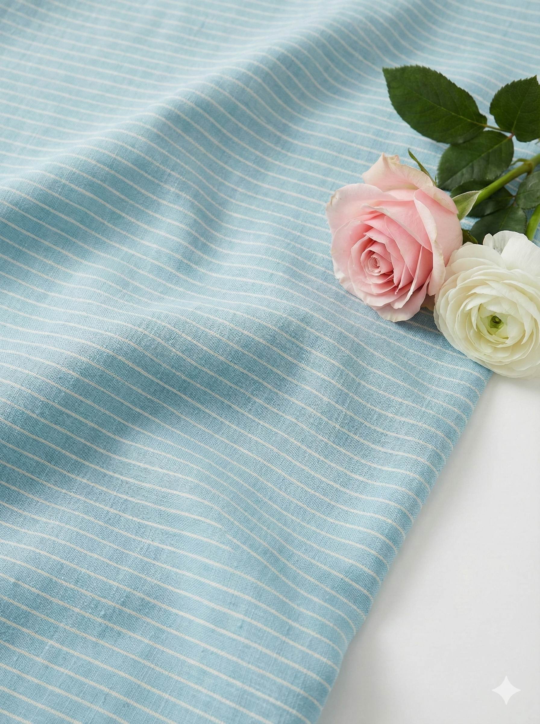 Electric Blue Pure Cotton Linen Fabric with Horizontal White Stripes (60 lea)