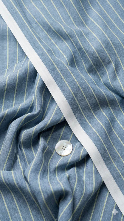 Indigo & Lime Textured Stripes Premium Cotton Linen Fabric
